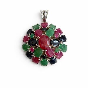 Ruby Emerald Sapphire Sterling Silver Pendant New